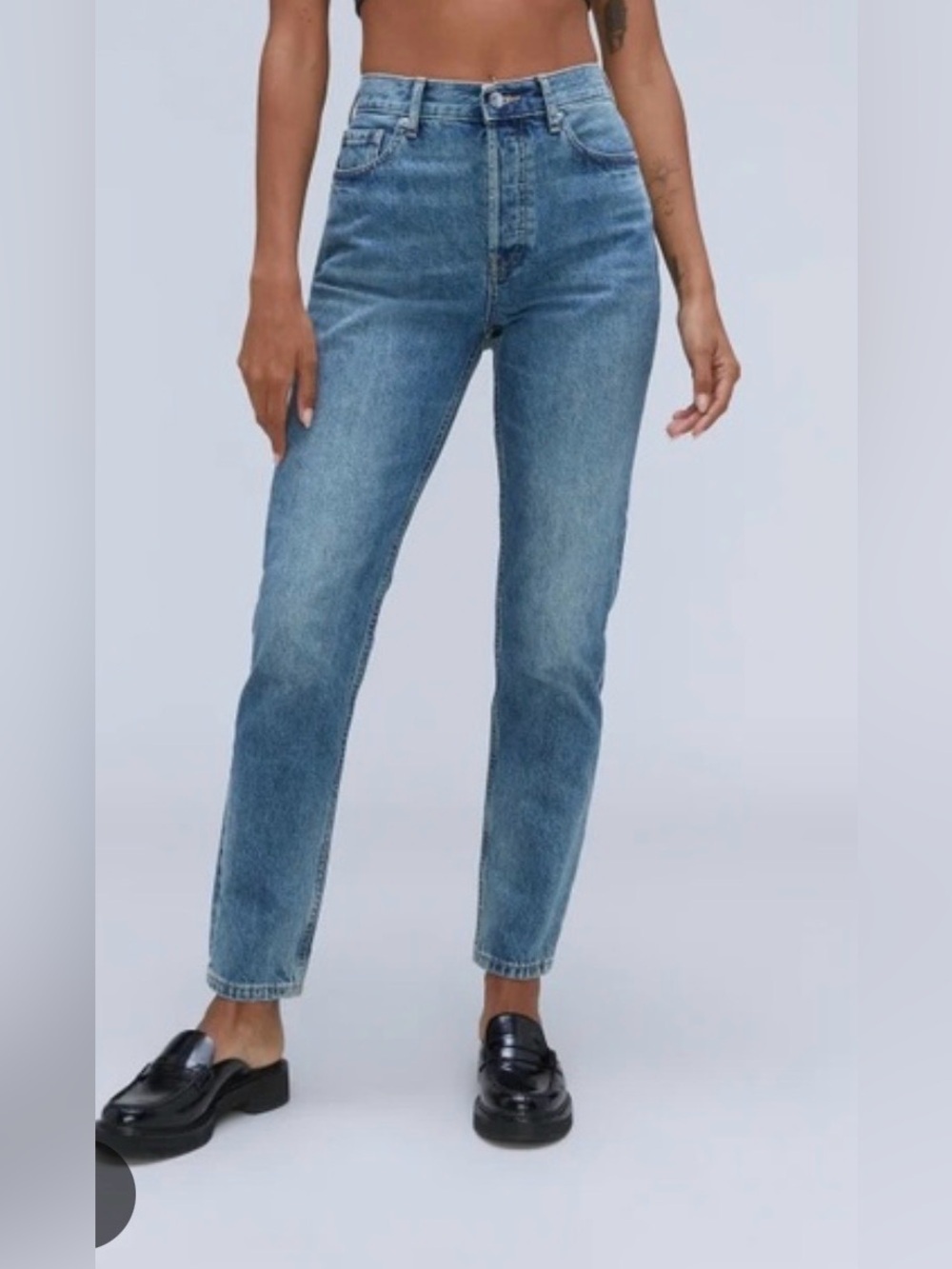 Everlane High-Rise 90’s cheeky cropped Straight-Leg Jeans embroidered‎ casual